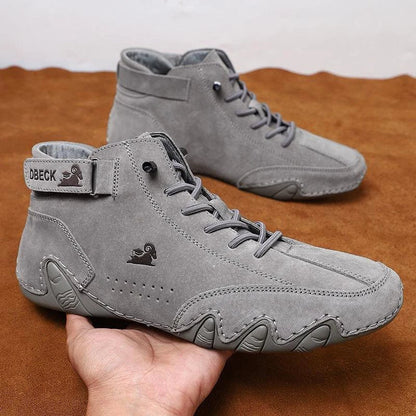 Men’s Casual Luxury Suede Leather Walking Boots – High-Top Roman-Style Sneakers for Motorcycle, Outdoor Fashion & Durable Comfort