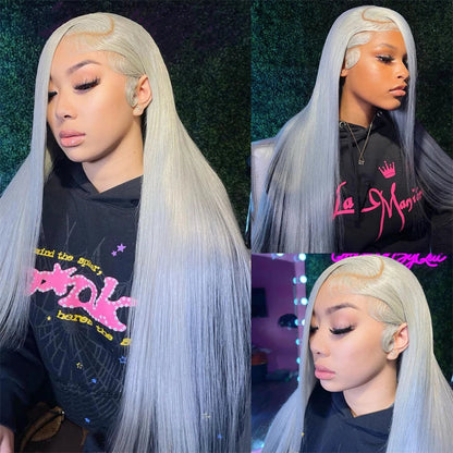 Silver Grey Lace Front Wig – 13 x 6 Pre-Plucked Human Hair Straight & Body Wave Blonde Wig for Women, Natural & Stylish Look