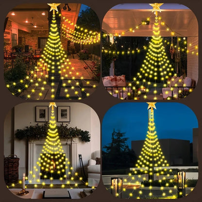 Star Waterfall Christmas Light – USB Fairy Curtain with 8 Modes for Indoor Holiday Parties, Windows & Courtyard Decor