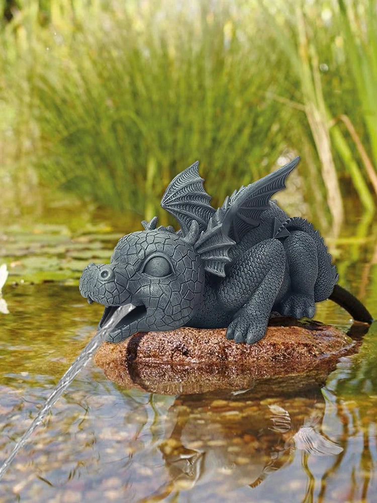 Garden Resin Water Dragon Statue – Realistic Spouting Dragon Sculpture for Outdoor Courtyard, Garden and Tabletop Decor