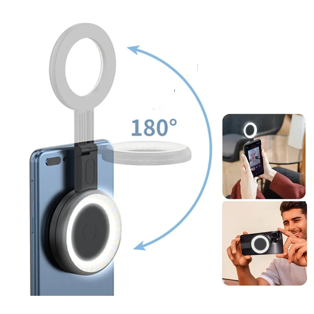 Magnetic Selfie Ring Light – Adjustable 180° Flip LED Fill Light Bracket for iPhone 15/14/13/12 & Android Makeup Glow