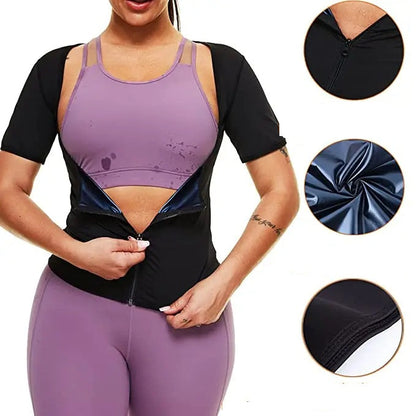 Women's Sauna Sweat Vest - Short Sleeve Heat-Trapping Shapewear for Slimming, Workout & Body Sculpting Results