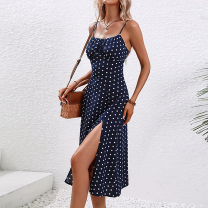 Vintage Polka Dot Sleeveless Long Dress – Elegant Skirt for a Timeless Summer Look