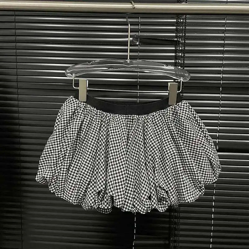 Spring Strapless Skirt - Fashion-Forward Bandage Back Plaid A-Line Skirt with High Elastic Waist for Modern Women