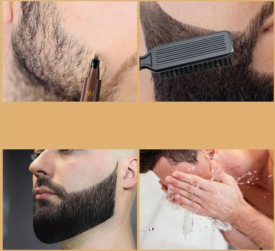 Beard Filler Pen & Brush Set – Waterproof Beard Enhancer for Moustache Definition, Shape, and Lasting Hair Line Repair