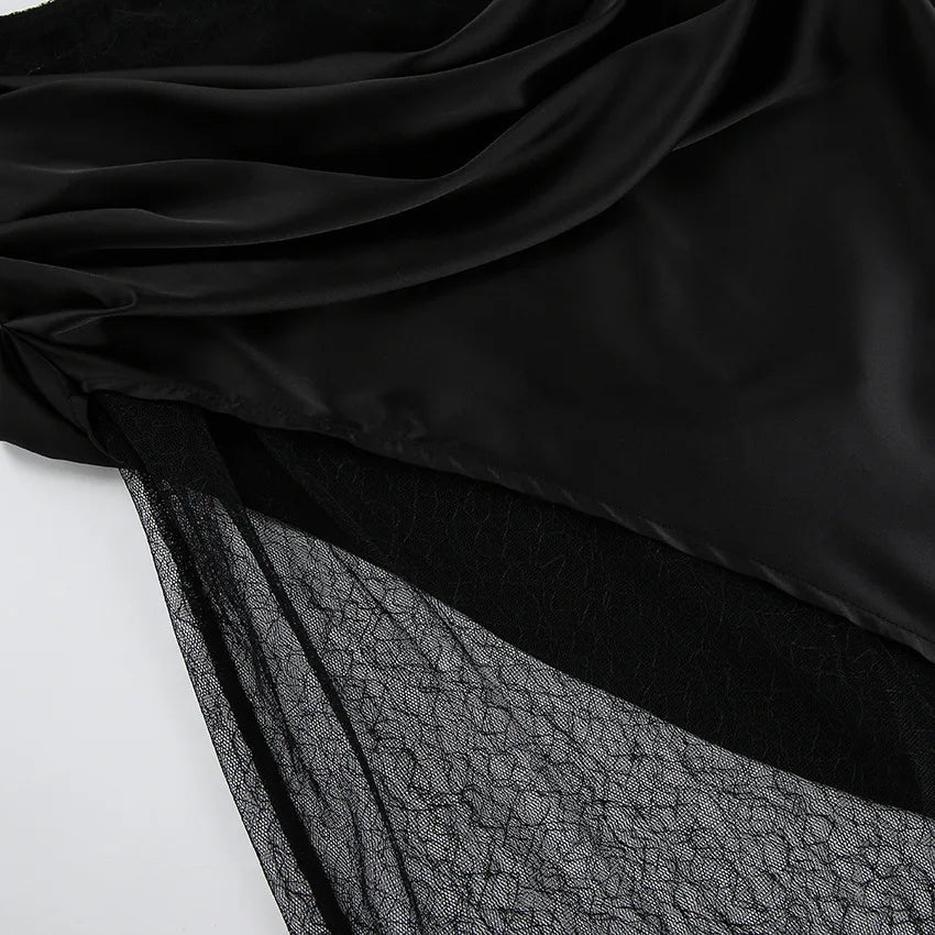 Women’s Black Lace Skirt – Asymmetrical A-Line Design with Fashionable Layered Splicing & Chic Modern Appeal