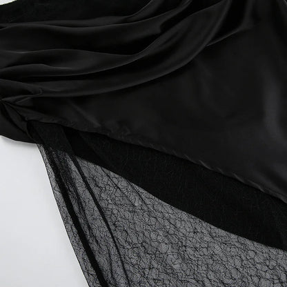 Women’s Black Lace Skirt – Asymmetrical A-Line Design with Fashionable Layered Splicing & Chic Modern Appeal