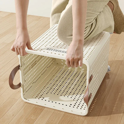 Foldable Laundry Basket with Wheels – Large PU Leather Hamper for Bathroom & Balcony Storage, Hand-Washable and Space-Saving Design