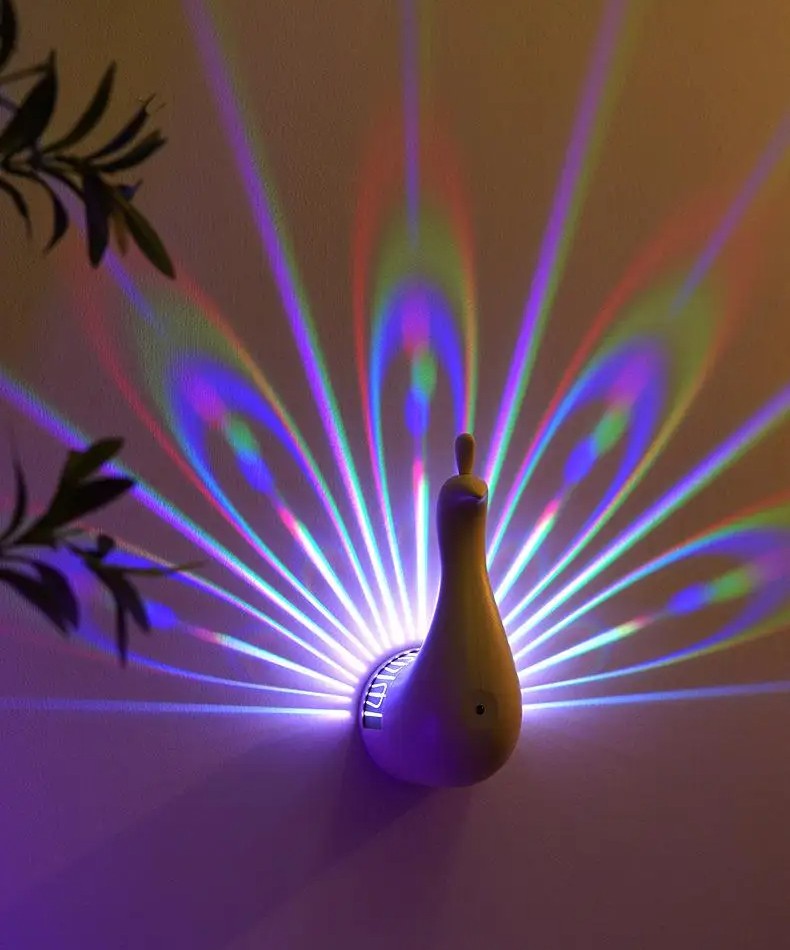 LED Peacock Projection Lamp – 12-Color Remote-Controlled Atmosphere Light