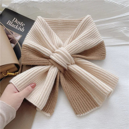 Korean Knitted Cross Patchwork Scarf – Cozy & Stylish Winter Warmth for Women