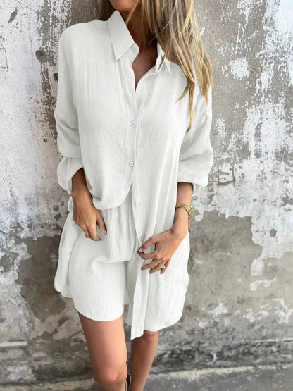 Women's Elegant Two-Piece Set - Loose Black Shirt with Matching Cardigan Shorts Suit for Trendy Spring/Summer Street Style