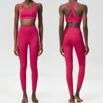 Women’s Solid Color Gym Yoga Set – Breathable Two-Piece Yoga Suit with Stretch Slim Fit Design for Ultimate Comfort and Flexibility