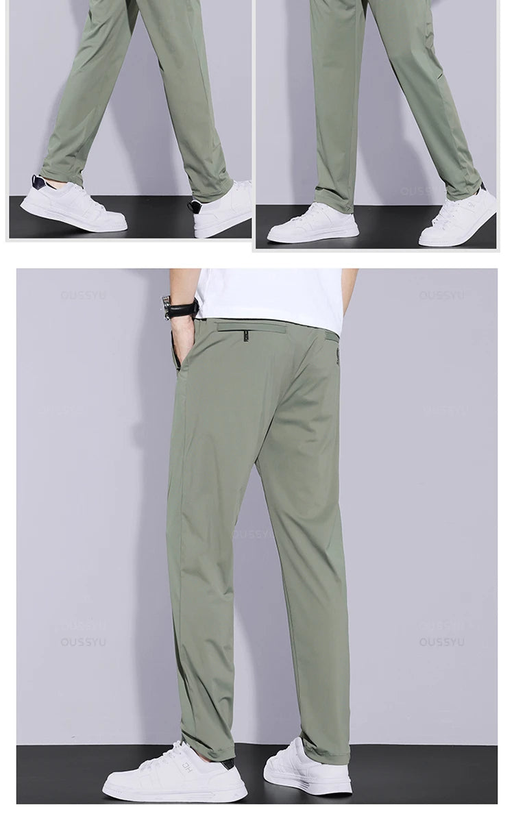 Men’s Soft Casual Sports Jogger Pants – Quick Drying Thin Elastic Waist Zip Pocket Workout Trousers for Summer Running or Workwear