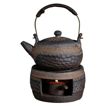 Ceramic Tea Stove & Teapot Warmer Set – Hammered Stoneware, Tea-Light Heated