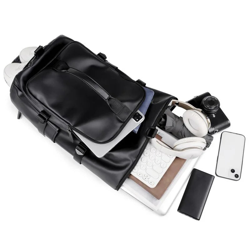 Gym Travel Backpack for Men & Women – Faux Leather Duffel Shoulder Bag, Durable Outdoor Sports and Fitness Weekender Gear