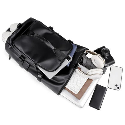 Gym Travel Backpack for Men & Women – Faux Leather Duffel Shoulder Bag, Durable Outdoor Sports and Fitness Weekender Gear