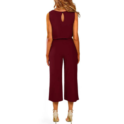 Women’s Sleeveless Jumpsuit with Waist Tie – Trendy One-Piece Vest Top for Summer, Quick Selling Amazon Fashion Inventory