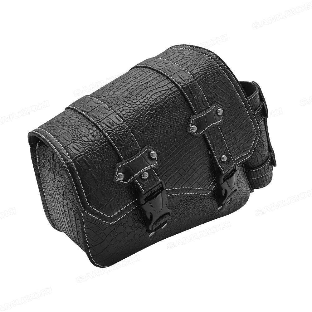 Universal Crocodile Pattern Motorcycle Saddle Bag – Black Plastic Buckle Pouch for Left/Right Side Storage & Tool Organizer on Rides