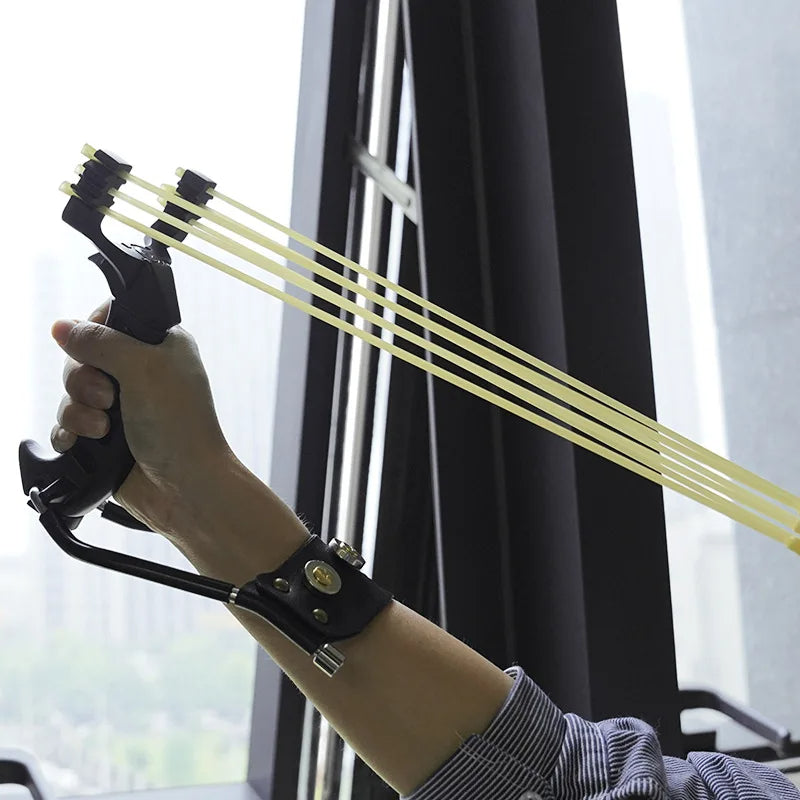 Professional Hunting Slingshot – High Strength Steel, Folding Wrist Support, and Rubber Band Catapult for Precision Shooting