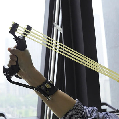 Professional Hunting Slingshot – High Strength Steel, Folding Wrist Support, and Rubber Band Catapult for Precision Shooting