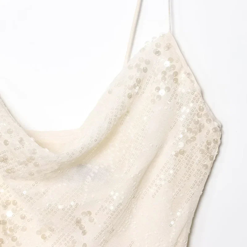 Women’s Tiered Sequin Cami Dress – Chic Backless Mini Dress for Fall Evening & Club Parties