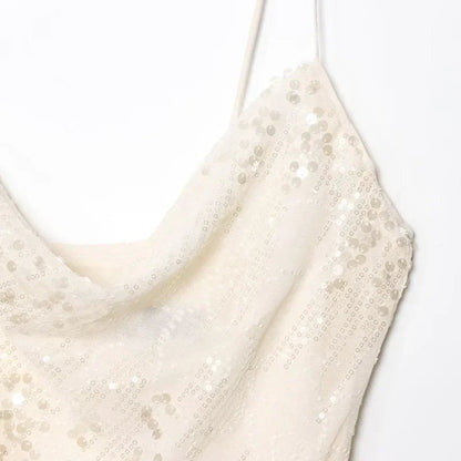 Women’s Tiered Sequin Cami Dress – Chic Backless Mini Dress for Fall Evening & Club Parties
