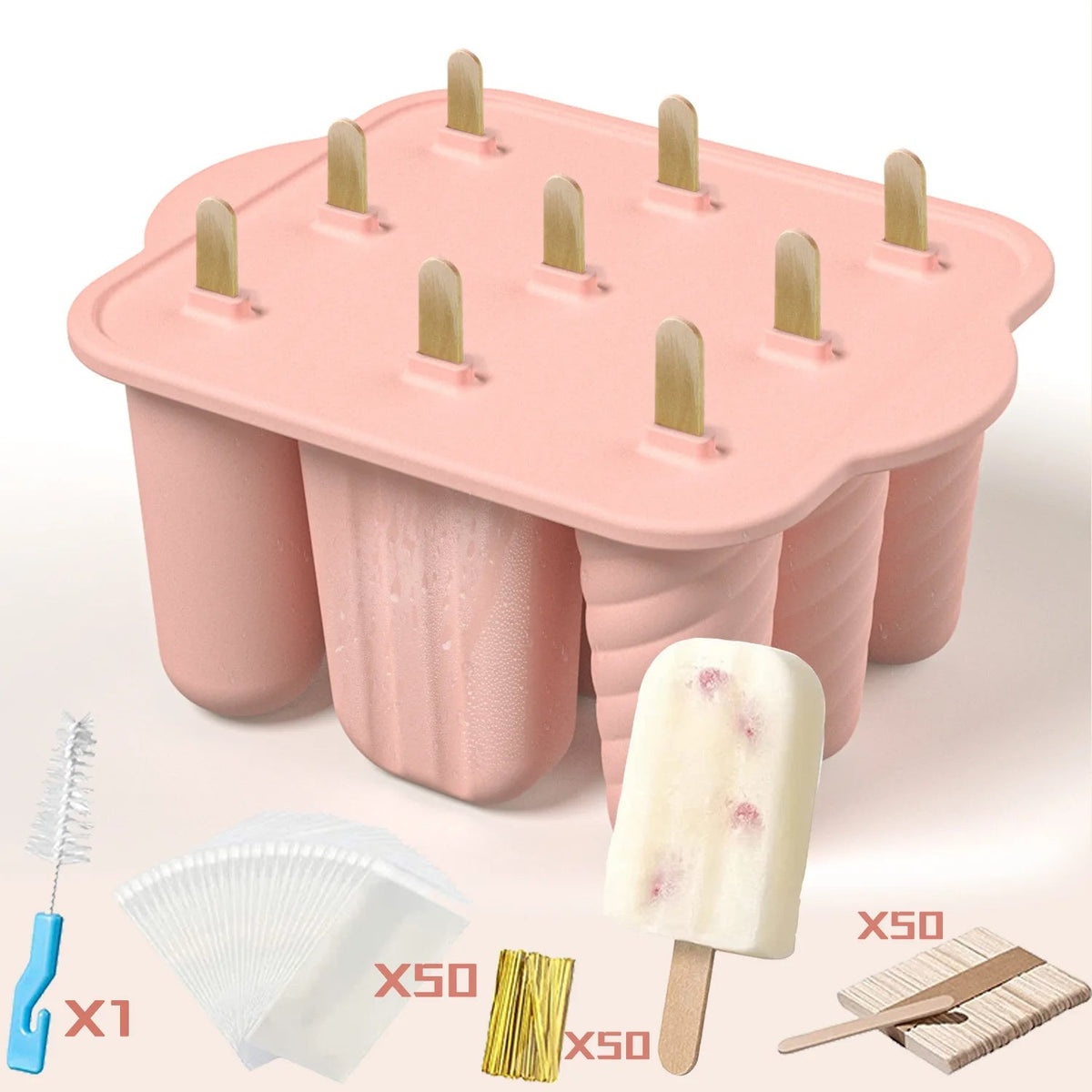 Summer Silicone Popsicle Molds with Wooden Sticks – DIY Ice Cream Kitchen Tool for Kids' Cool Snacks