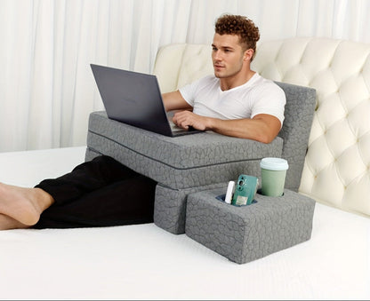 Adult Bed Rest Pillow – High-Density Reading Cushion with Cup Holder & Armrests for Sofa, Bed & Relaxing Support