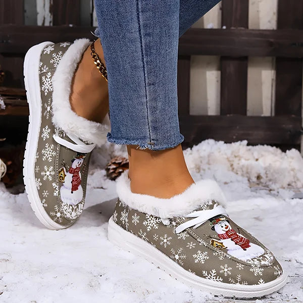 LAST DAY 50% OFF-Women's Comfort Plush Snowman Canvas Ankle Boots-Snowman Canvas Ankle Boots-Snowman Boots