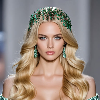 Emerald Rhinestone Hairband – High-End Carnival & Masquerade Headpiece for Elegant Ladies Seeking Glamorous Hair Accessories