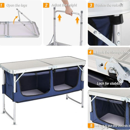 Adjustable Aluminum Folding Camping Table with Storage – 4ft Picnic Table for Beach Trips, Backyard BBQs, Travel Events & Outdoor Party Camping
