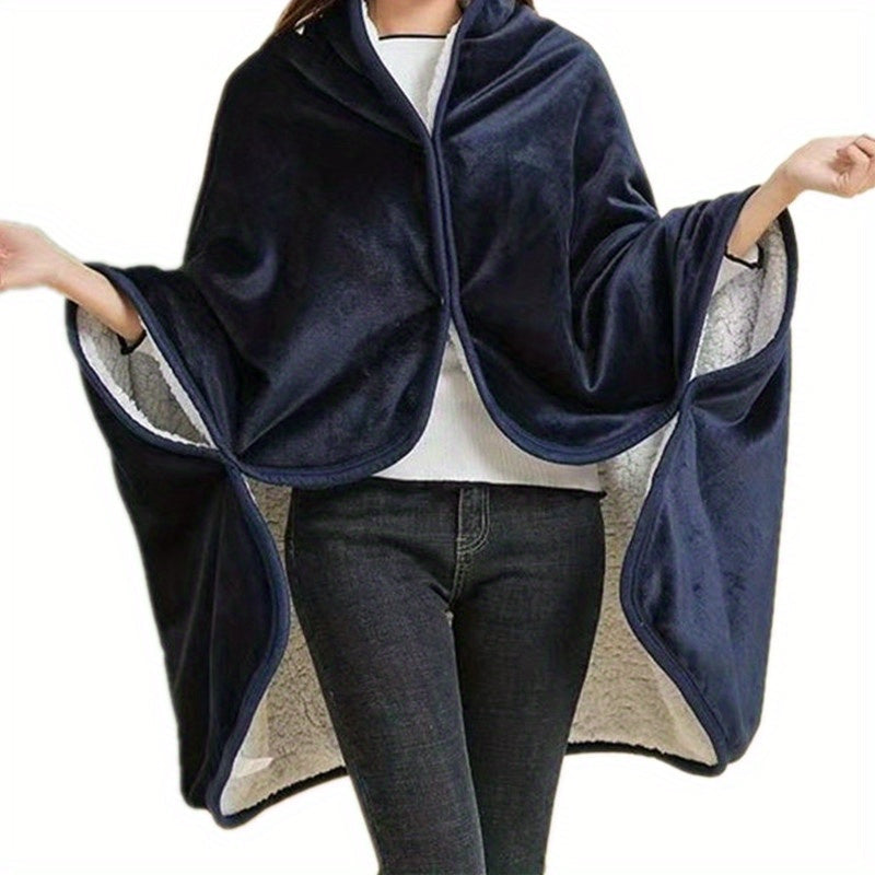 Wearable Double Flannel Sherpa Blanket – Multi-Functional Shawl Cover for Naps, Office & Air-Conditioned Spaces
