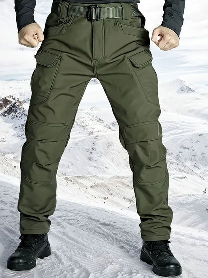 Men’s Fleece-Lined Waterproof Outdoor Set – Windproof Hooded Jacket & Pants with Multiple Pockets for Camping, Hiking & Rugged Adventure Comfort
