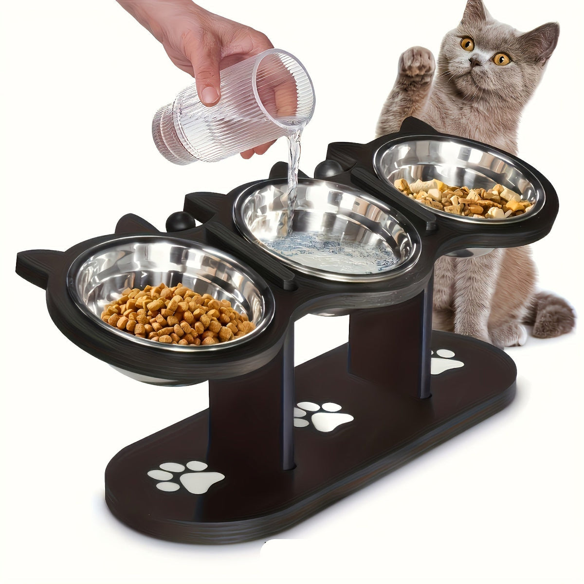 Raised Adjustable Cat & Dog Food Bowl – 15° Tilt Stainless Steel Bowl with 3 Heights for Better Digestion and Neck Comfort for Small Pets