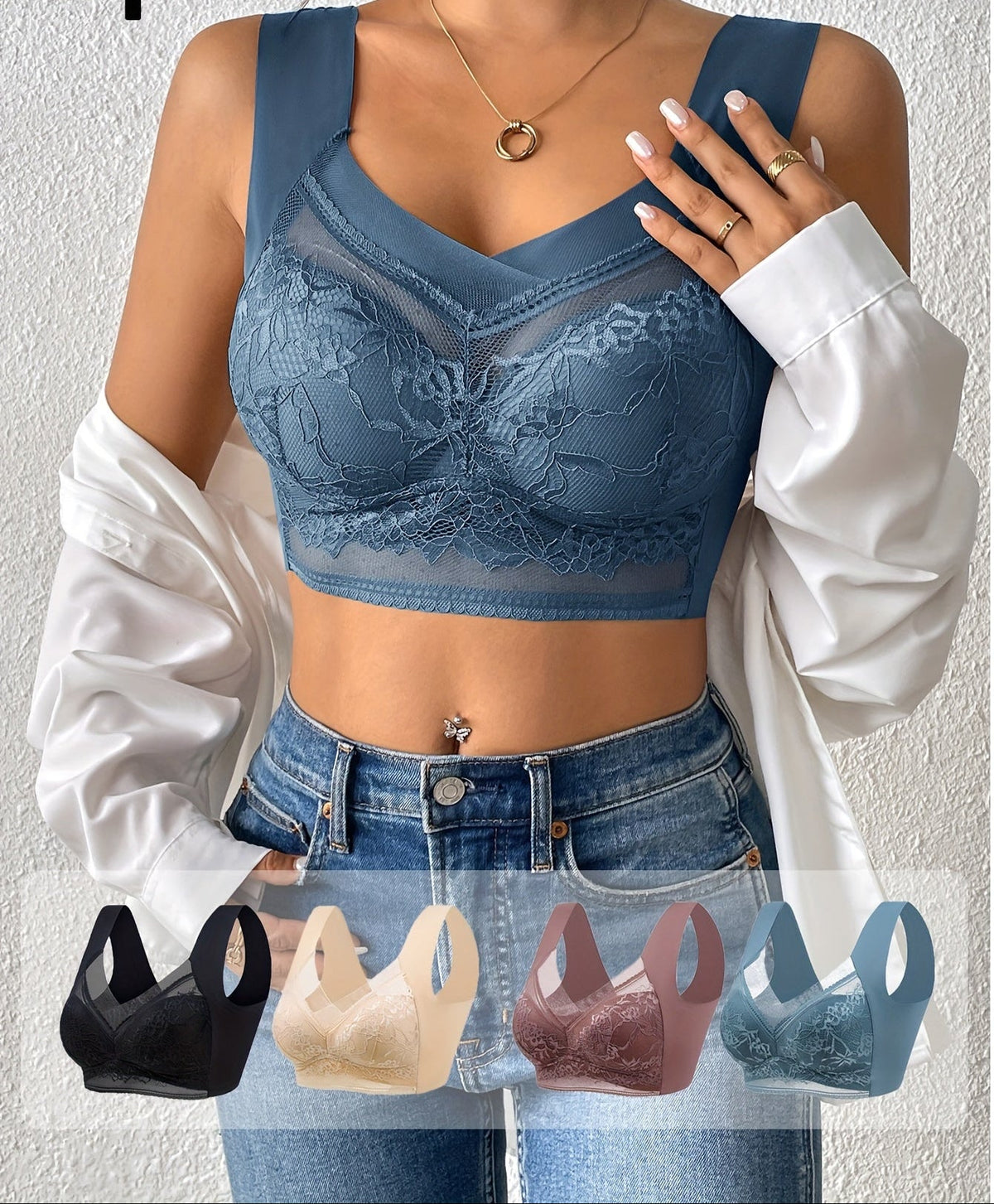 Women's Lace Contrast Underwear Set –4-Piece Wireless, Steel-Free Daily Bra & Panties in Flirty Mixed Colors