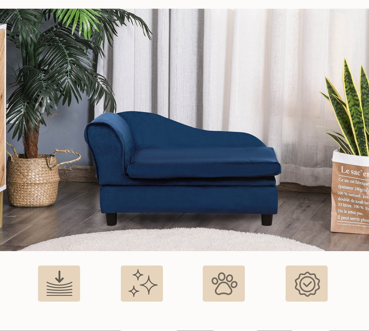 PawHut Luxury Fancy Small Dog Sofa Bed – Soft 2” Foam Pet Couch with Hidden Storage, Modern Furniture for Puppies & Toy Breeds