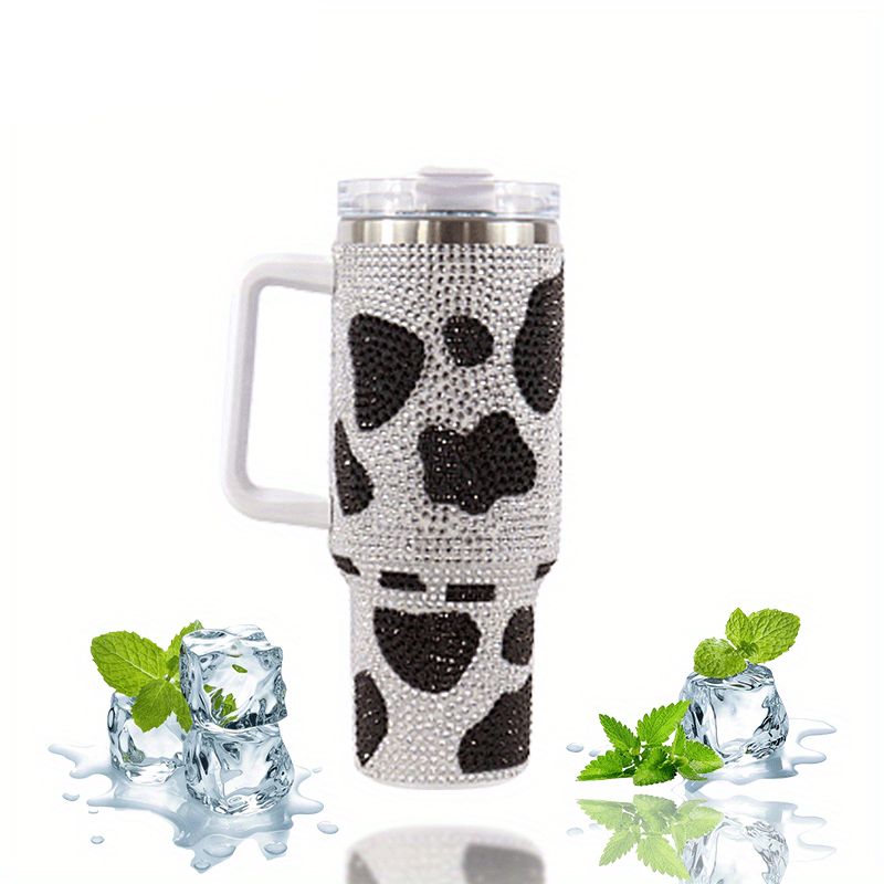 Stainless Steel Insulated Cow Print Tumbler – 40oz Travel Mug with Handle and Straw Lid, Heat-Preserving, Perfect Gift for Camping, Sports, and Outdoor Adventures