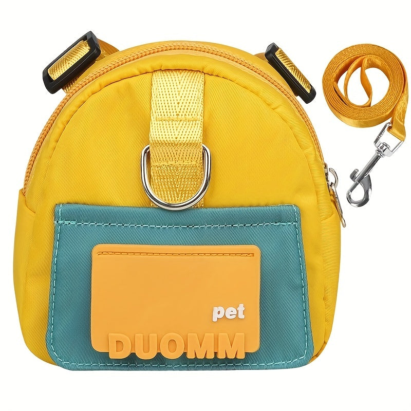 Colorful Nylon Pet Harness with Leash and Backpack – Cartoon School Bag Design for Dogs, Durable, Washable, and Ideal for Outdoor Adventures