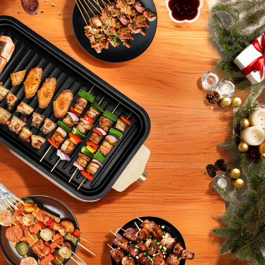 Smokeless Indoor Electric Grill - 1500W Portable BBQ Station with Non-Stick Plate, Dishwasher Safe for Easy Kitchen Use