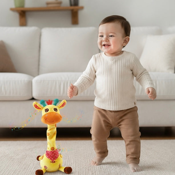 Dancing Talking Giraffe Plush Toy - Rechargeable Musical Educational Doll with Lights for Babies, Toddlers and Gift Giving