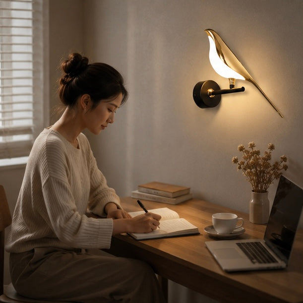 Magpie Bird LED Wall Lamp - 360° Rotating Indoor Wall Sconce for Bedroom, Bedside Lighting and Modern Home Decor