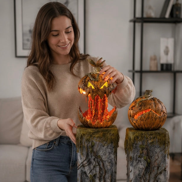 Halloween Talking Pumpkin Decoration – Sound-Activated Light-Up Pumpkin Head with Thrilling Effects for Haunted House Props and Party Cosplay Supplies