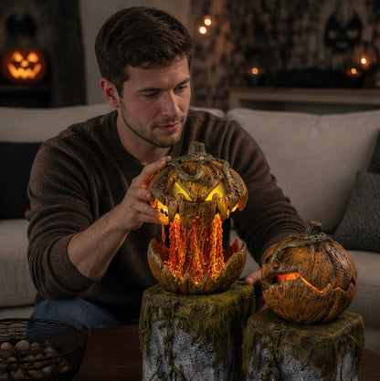 Halloween Talking Pumpkin Decoration – Sound-Activated Light-Up Pumpkin Head with Thrilling Effects for Haunted House Props and Party Cosplay Supplies
