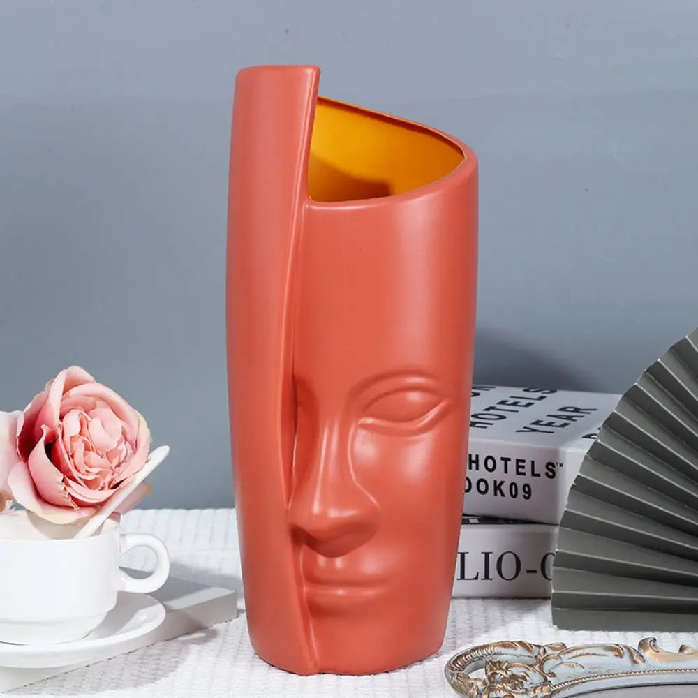 Abstract Face Nordic Plastic Flower Vase – Shatterproof Modern Pot for Bold Floral Displays & Artistic Home Styling