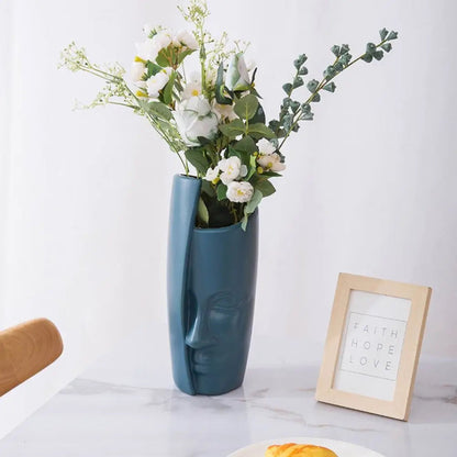 Abstract Face Nordic Plastic Flower Vase – Shatterproof Modern Pot for Bold Floral Displays & Artistic Home Styling