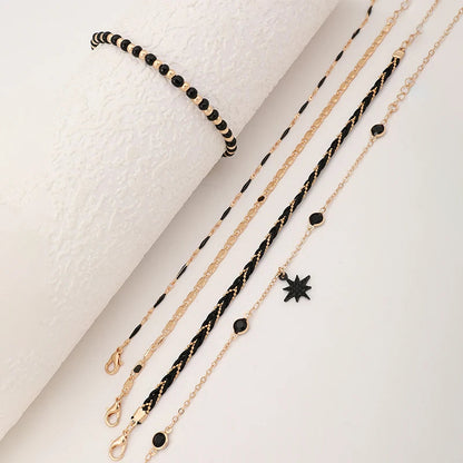 Tocona Bohemian Woven Rope Anklet Set – 4pcs Beaded, Shell, Multilayer Leaf Charms for Beach Style & Summer Wanderlust