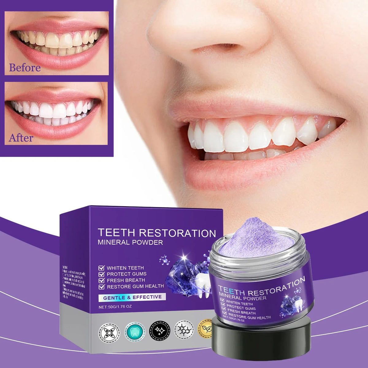 Mineral Teeth Whitening Powder – 50g Oral Care Formula to Clean Stains, Brighten Smile, and Restore Natural Fresh Breath Confidence
