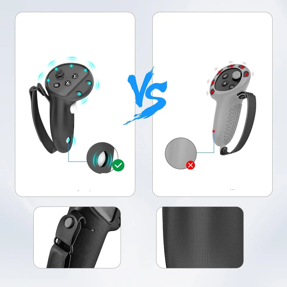 VR Controller Case Cover for Meta Quest 3/3S – Silicone Grip with Battery Access, Opening Cap & Knuckle Strap for Secure Play