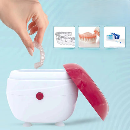 Automatic Denture Cleaning Case – Portable Sonic Filter Box to Clean Retainers, Braces, and Dentures with Zero Effort