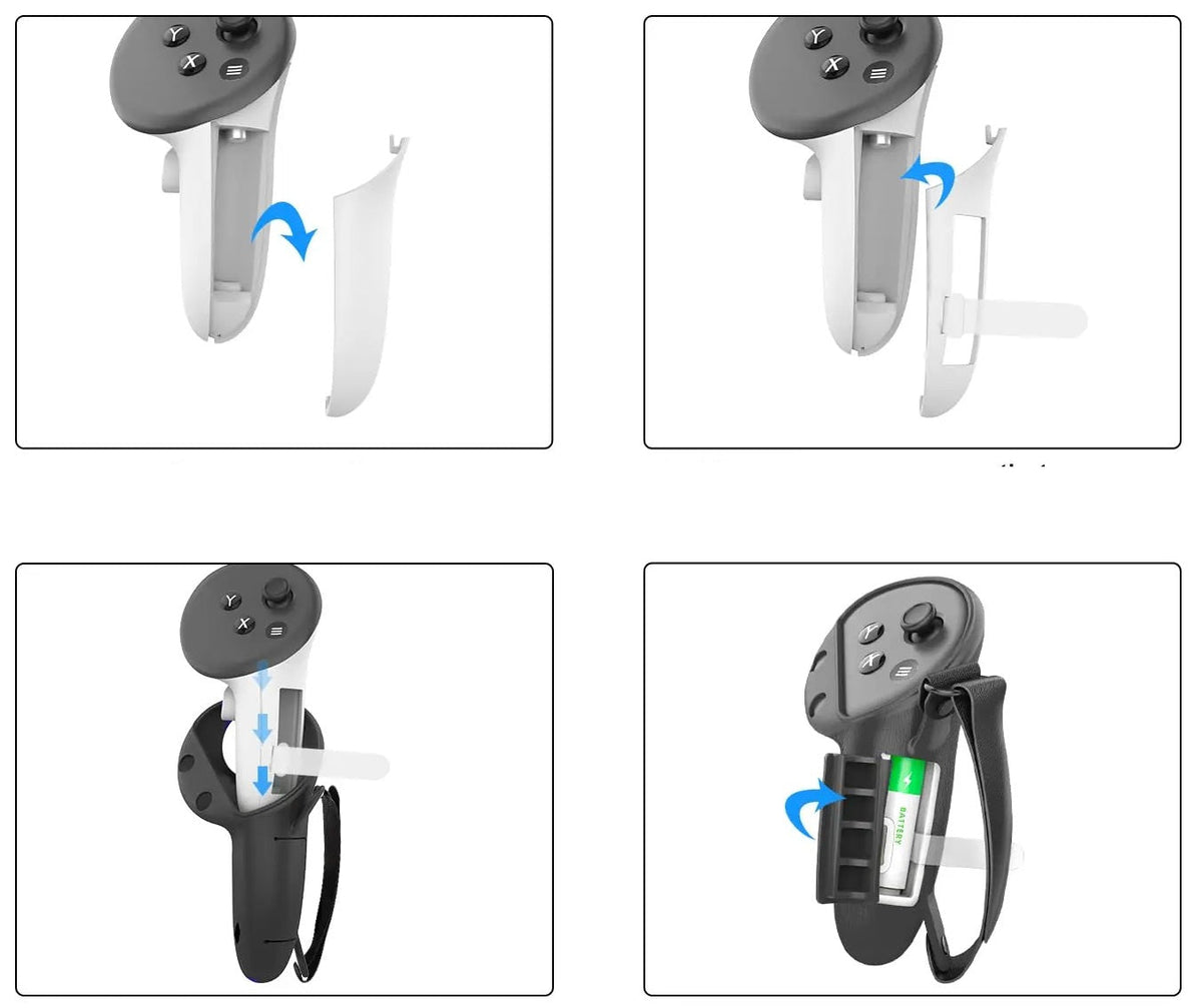 VR Controller Case Cover for Meta Quest 3/3S – Silicone Grip with Battery Access, Opening Cap & Knuckle Strap for Secure Play
